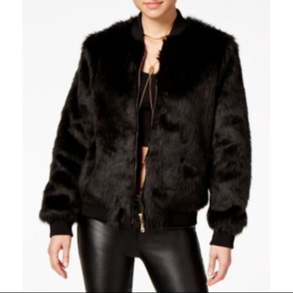 [Say What?] Black Faux Fur Jacket